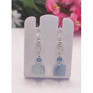 Pure Aquamarine Tiles & Swarovski Crystal Earrings